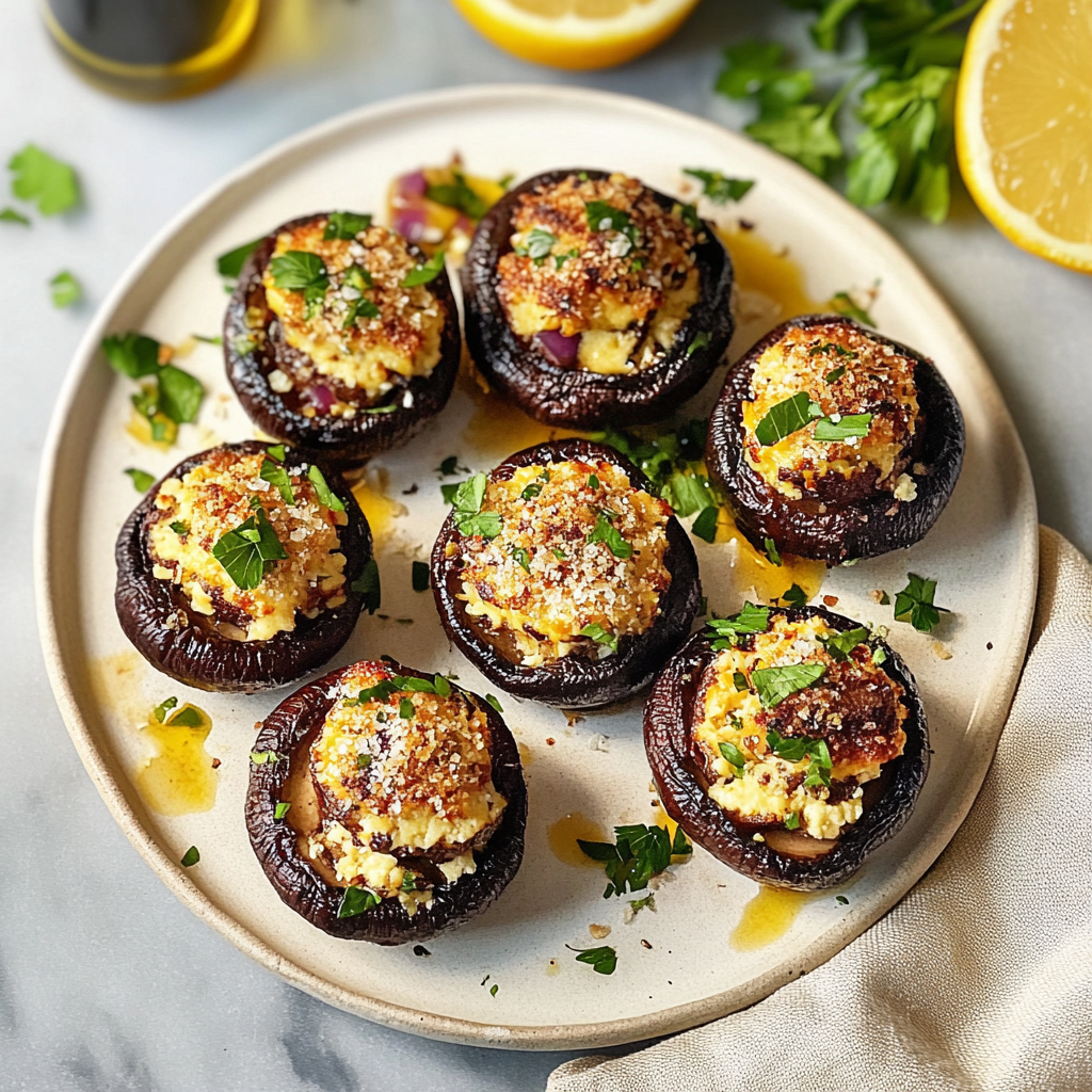 Recipe preparation for Authentic Tofu Stuffed Mushrooms