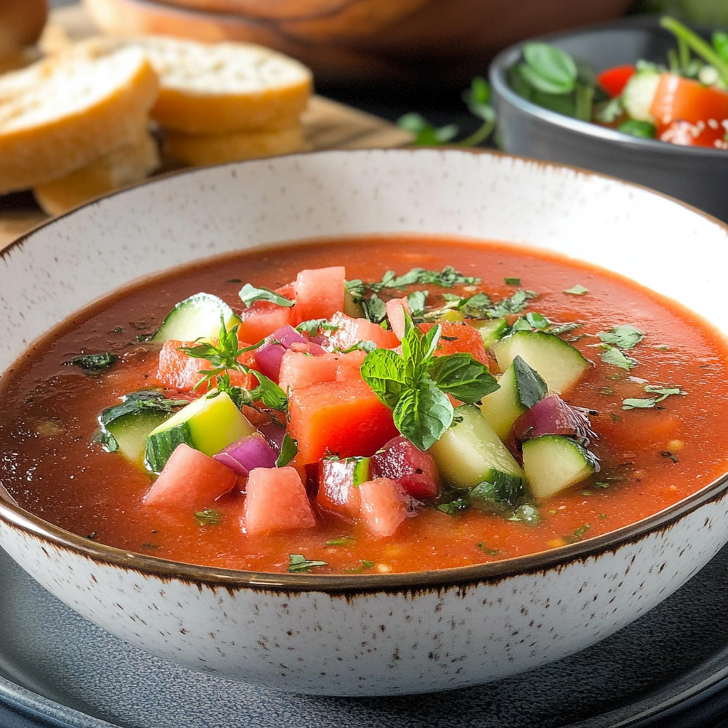 Recipe preparation for Watermelon Gazpacho