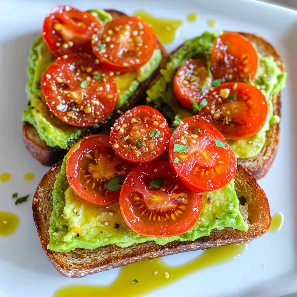 Recipe preparation for Avocado Toast with Heirloom Tomatoes