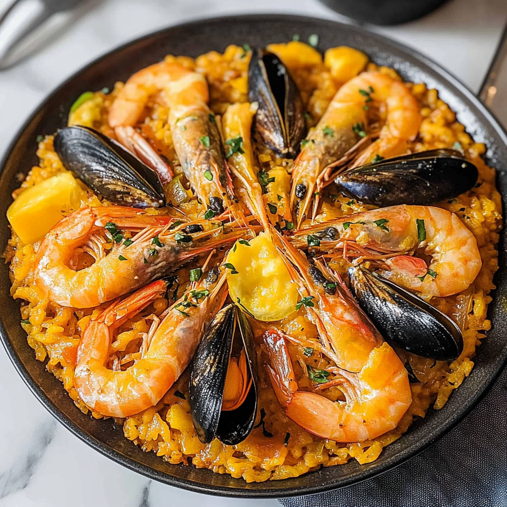 Recipe preparation for Lemon Seafood Paella