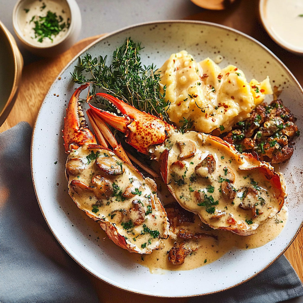 Recipe preparation for Mushroom Lobster Thermidor