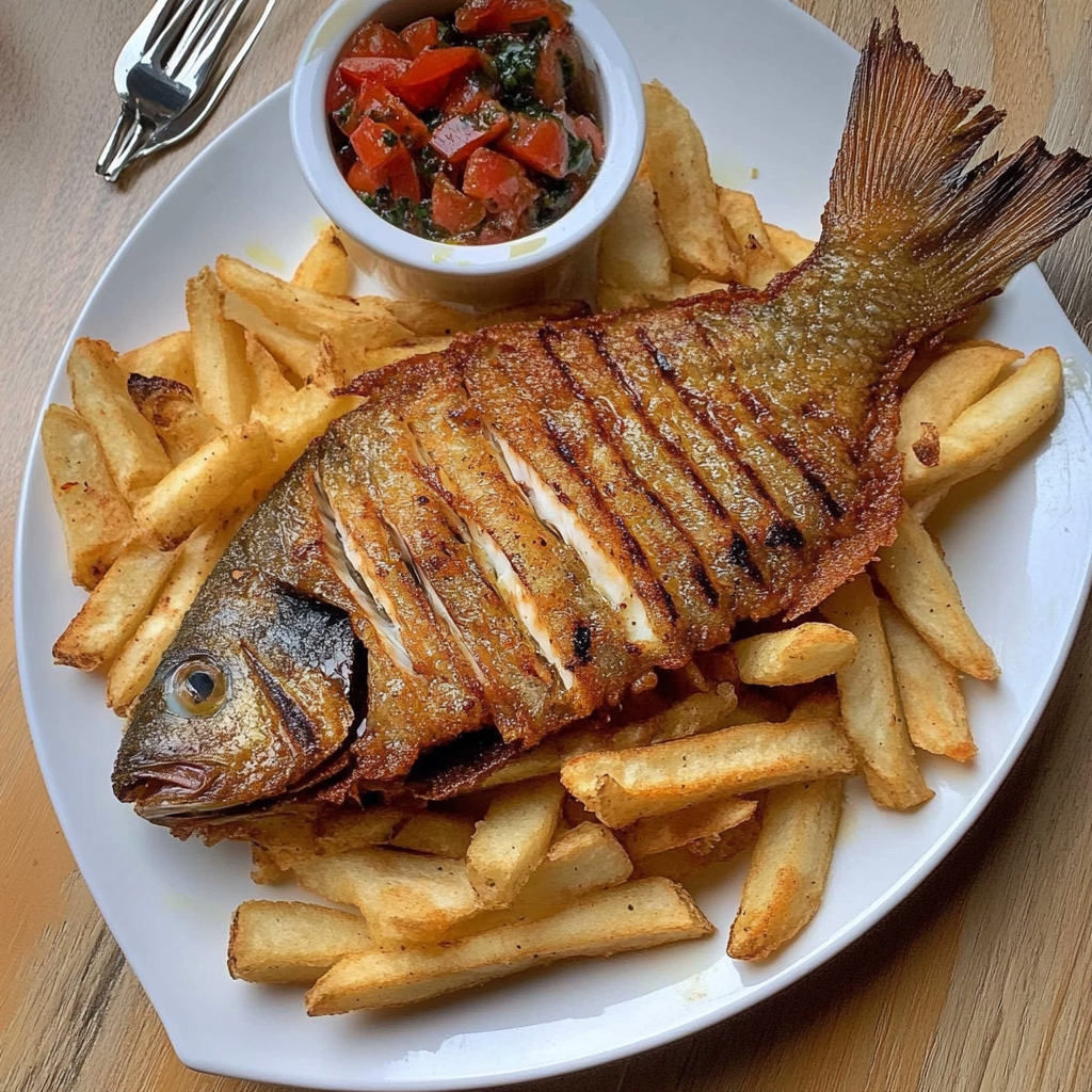 Recipe preparation for Grilled Fish and Chips
