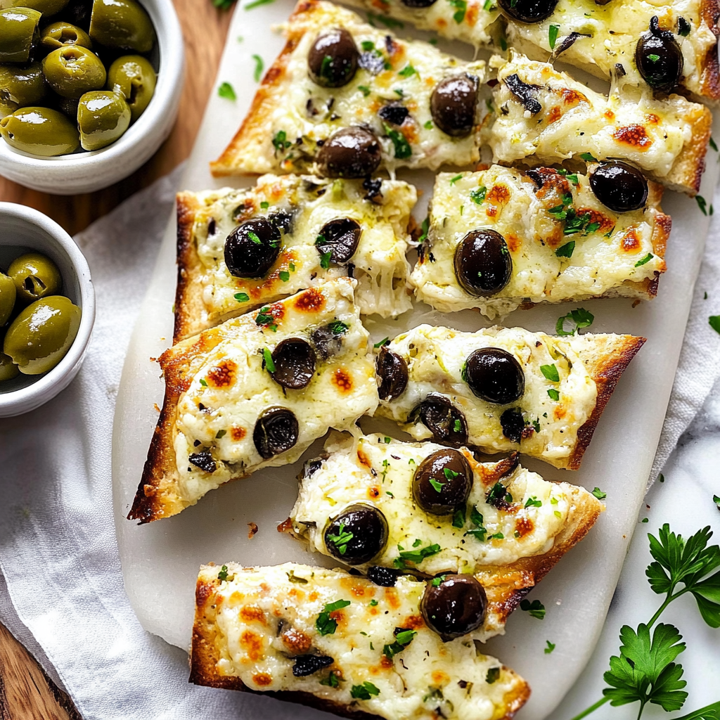 Recipe preparation for Olive Cheese Bread Appetizer