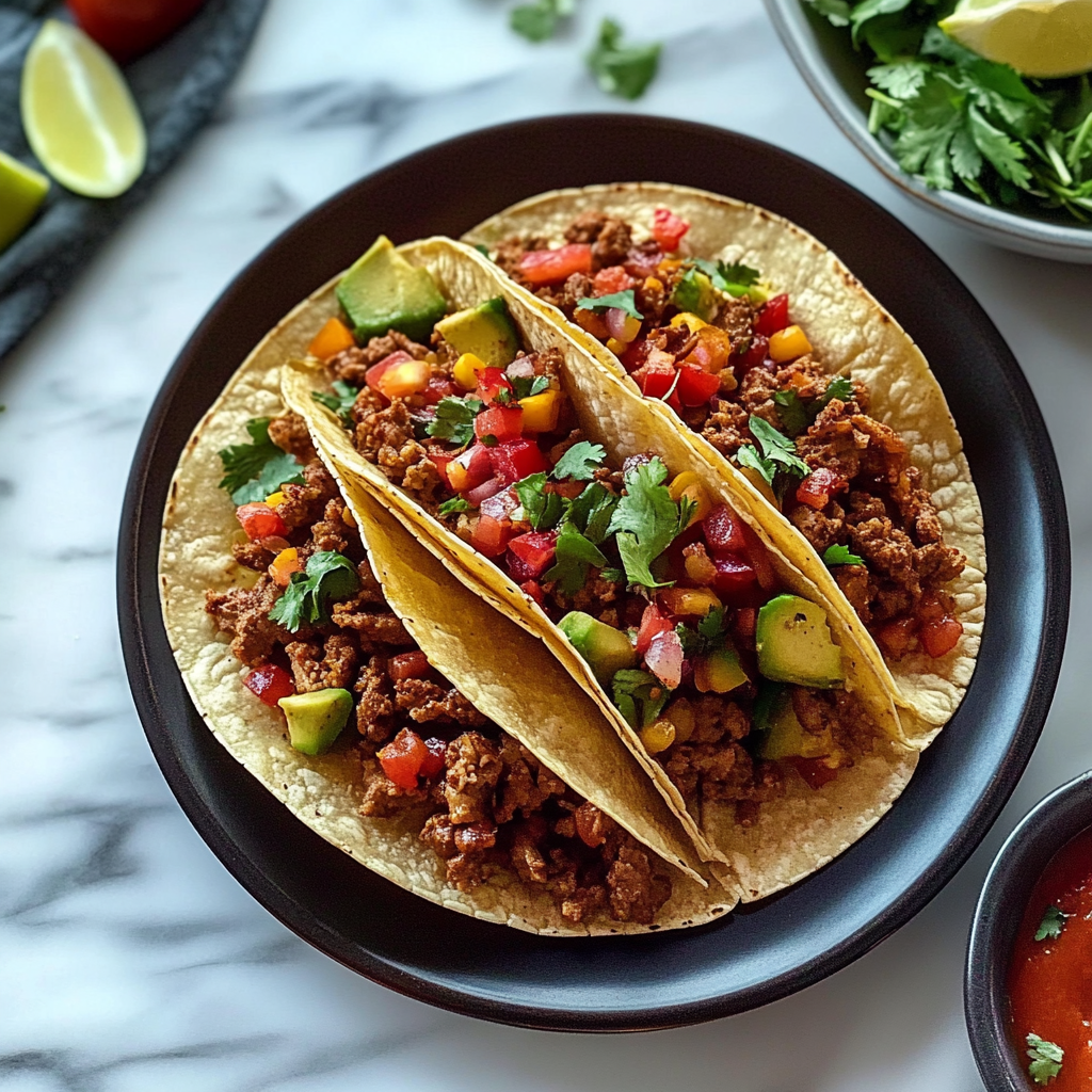 Recipe preparation for Tangy Cauliflower Beef Tacos