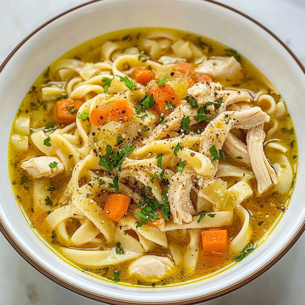 Recipe preparation for Stewed Chicken Noodle Soup