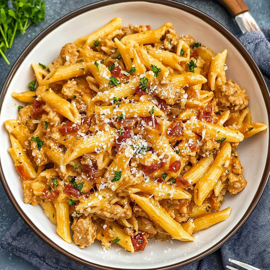 Recipe preparation for Savory Pasta Skillet Meal