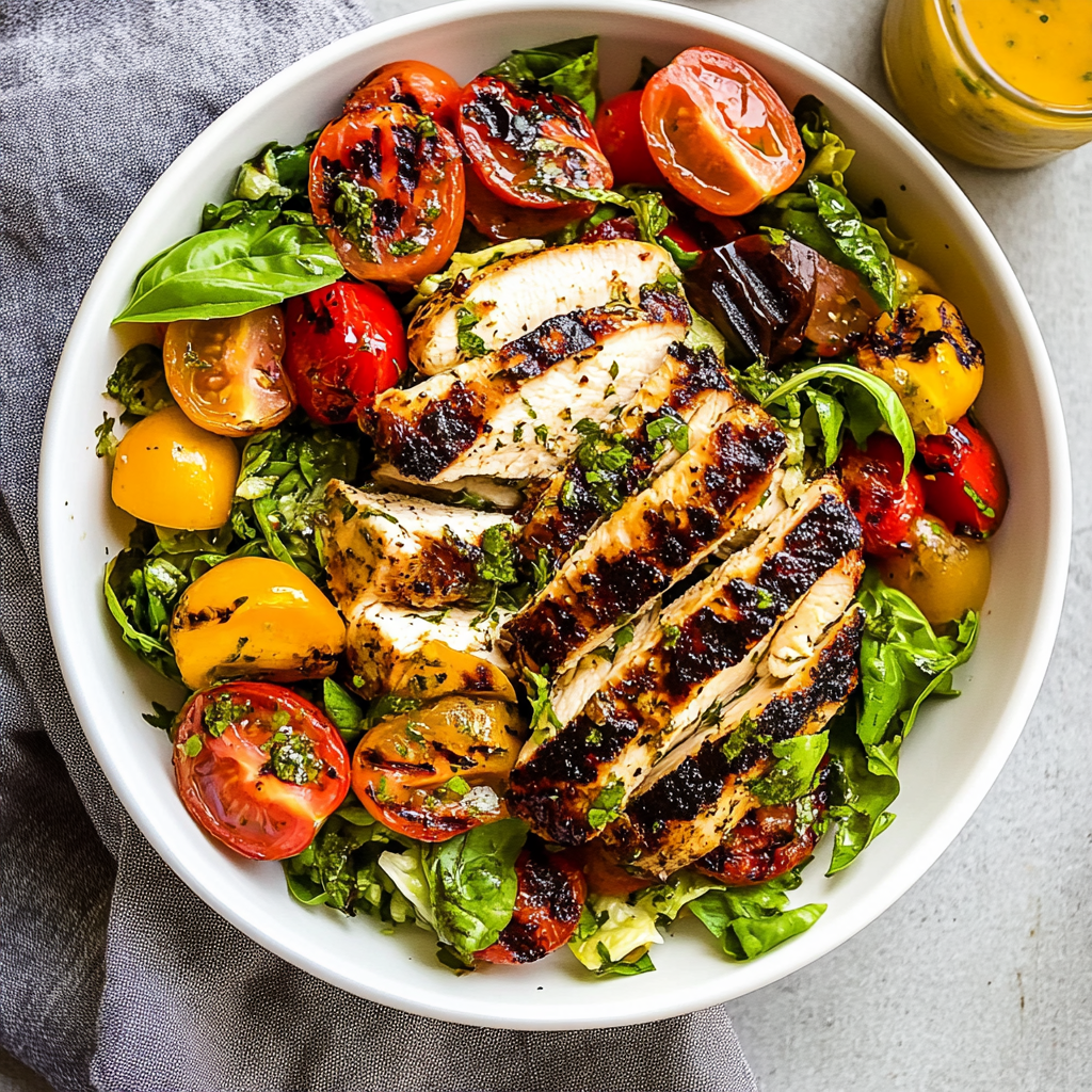 Recipe preparation for Elevate Your Summer Dinners with Grilled Chicken and Tomato-Basil Salad
