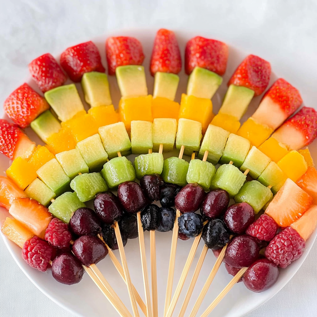 Recipe preparation for Rainbow Fruit Skewers