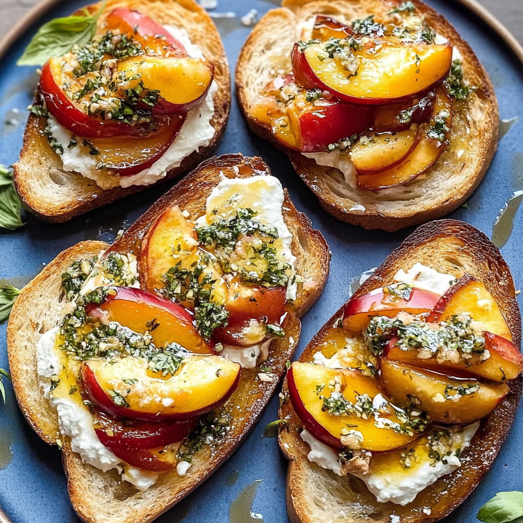 Recipe preparation for Fresh Peach Bruschetta