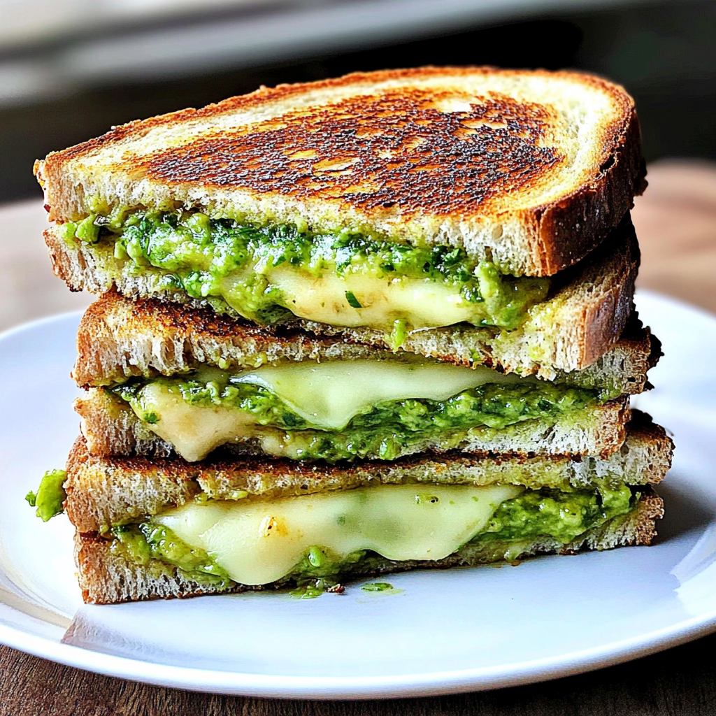 Recipe preparation for Pesto Avocado Grilled Cheese Sandwich