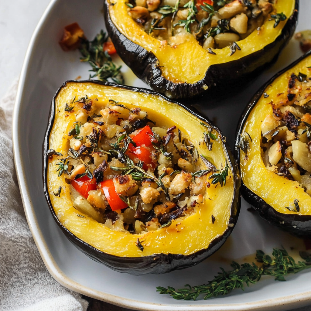 Recipe preparation for Stuffed Baked Acorn Squash