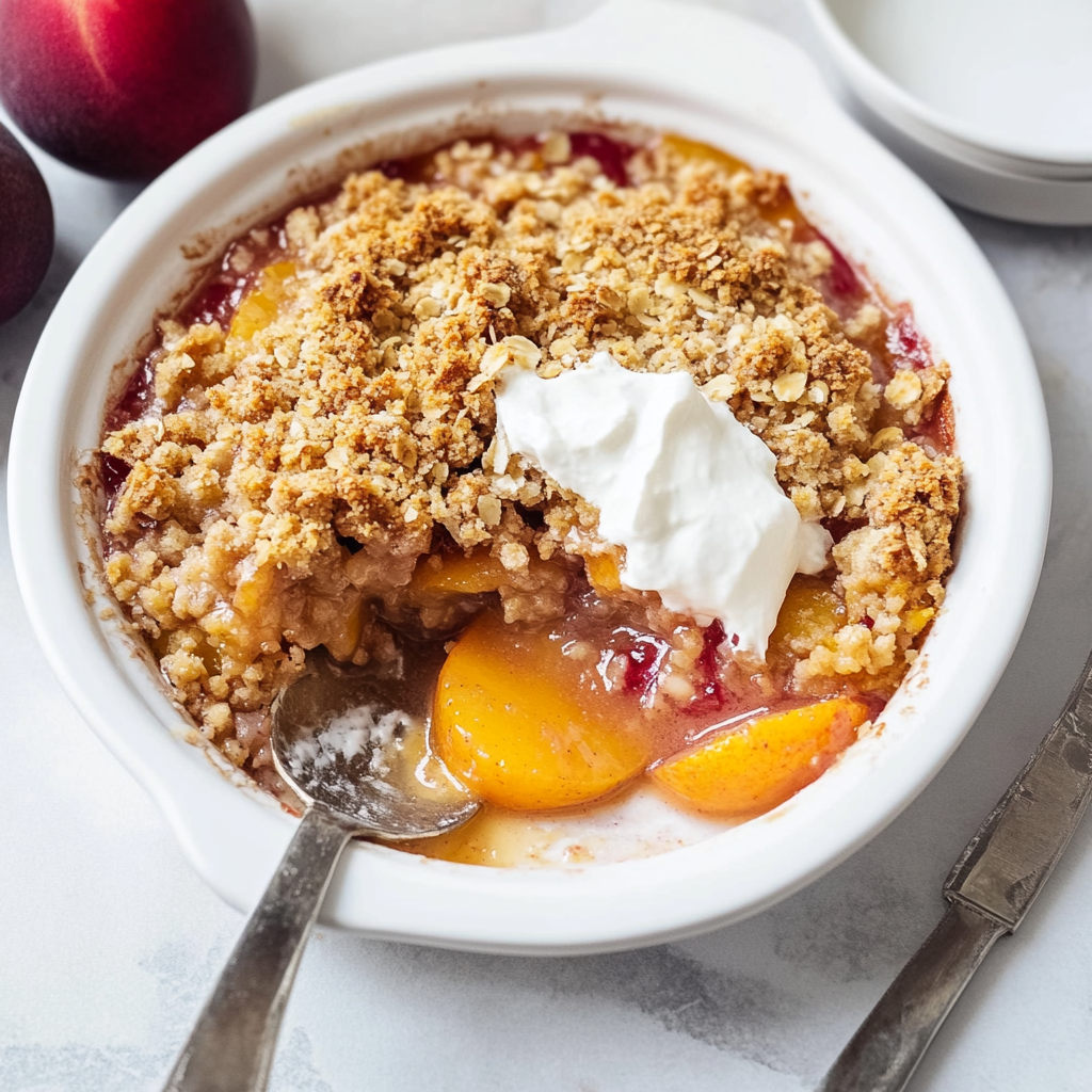 Recipe preparation for peach crisp with fresh peaches