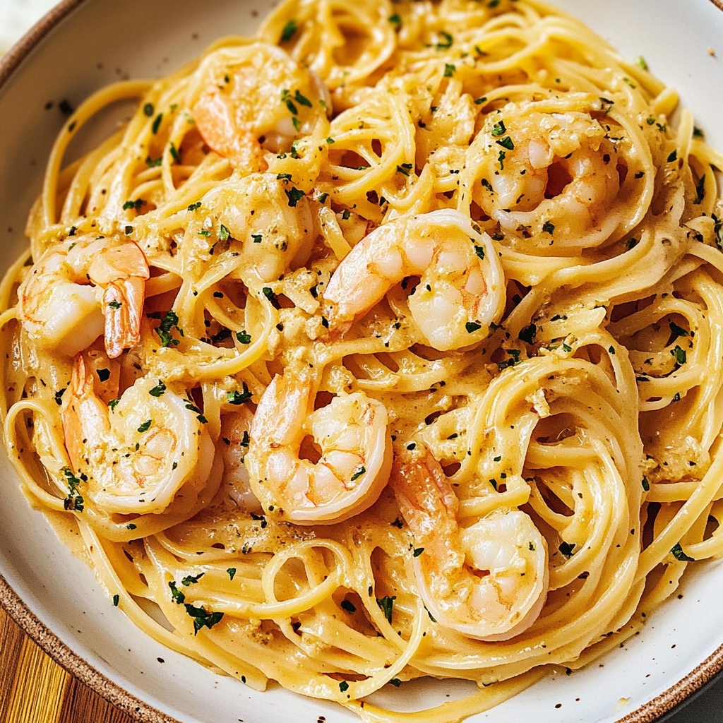 Recipe preparation for Spaghetti with Shrimp in Cream Cheese Sauce