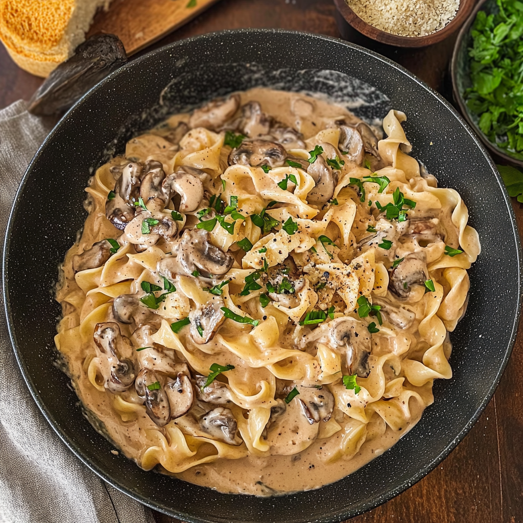 Recipe preparation for Vegan Mushroom Stroganoff That’s Wonderful
