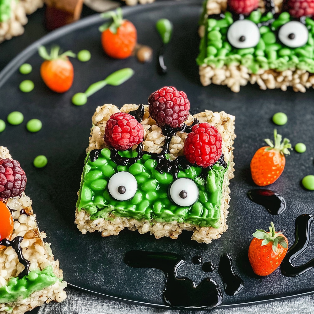Recipe preparation for Frankenstein Rice Krispie Treats