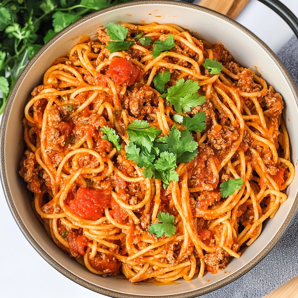 Recipe preparation for One Pot Taco Spaghetti