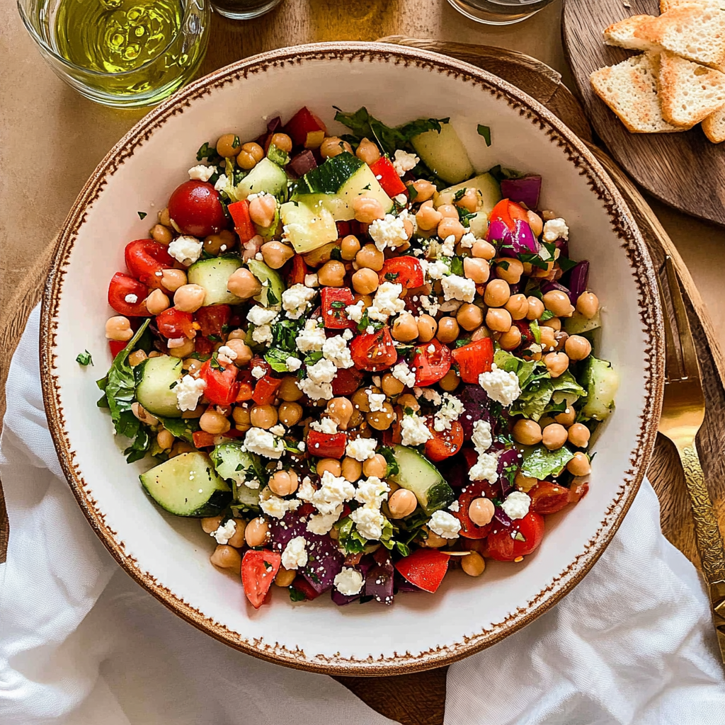 Recipe preparation for Mediterranean Chickpea Feta Salad