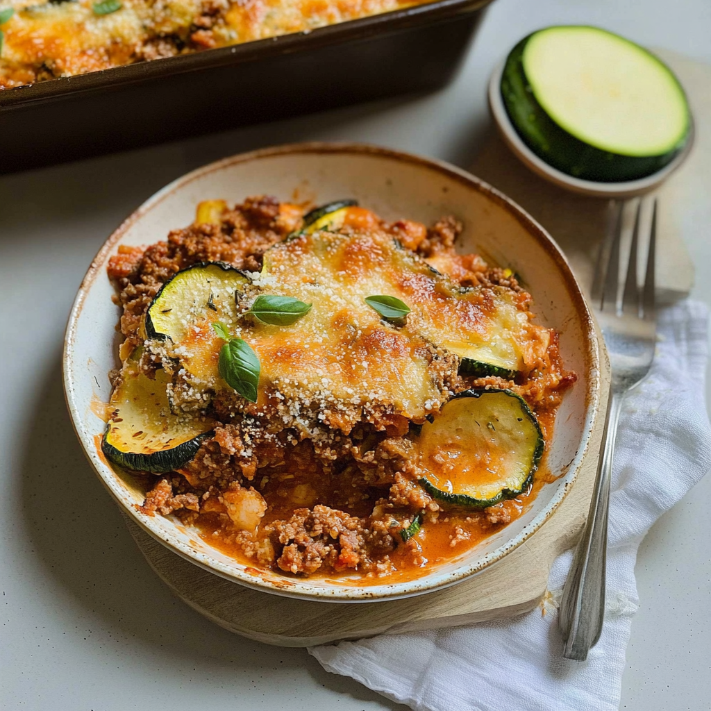 Recipe preparation for Low-Carb Ground Beef Zucchini Bake