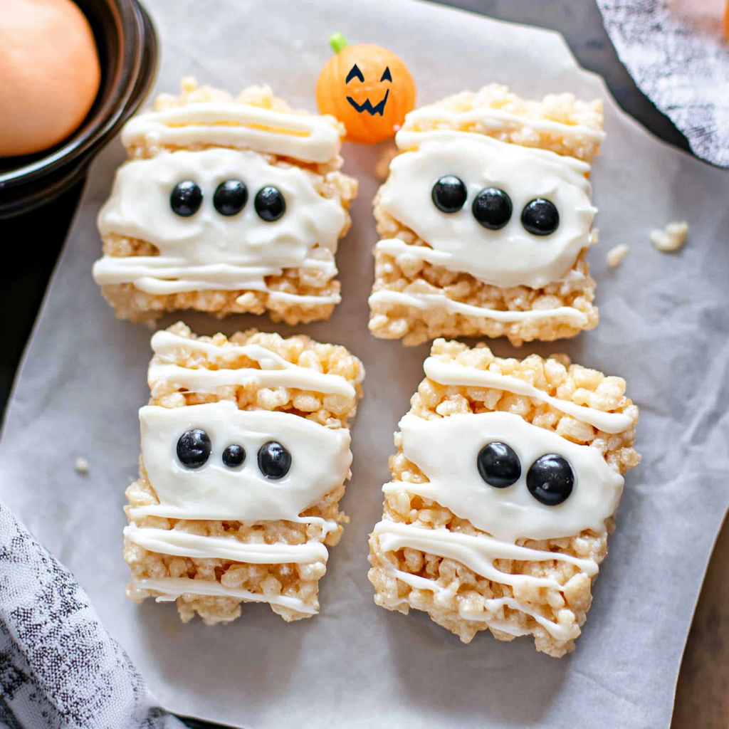 Recipe preparation for Halloween Mummy Rice Krispie Treats