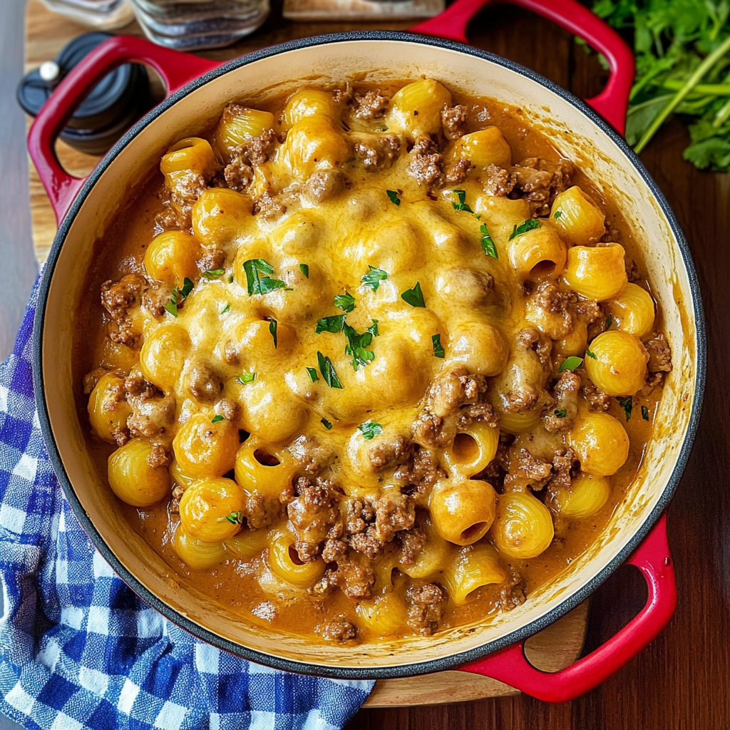 Recipe preparation for One Pot Cheeseburger Macaroni