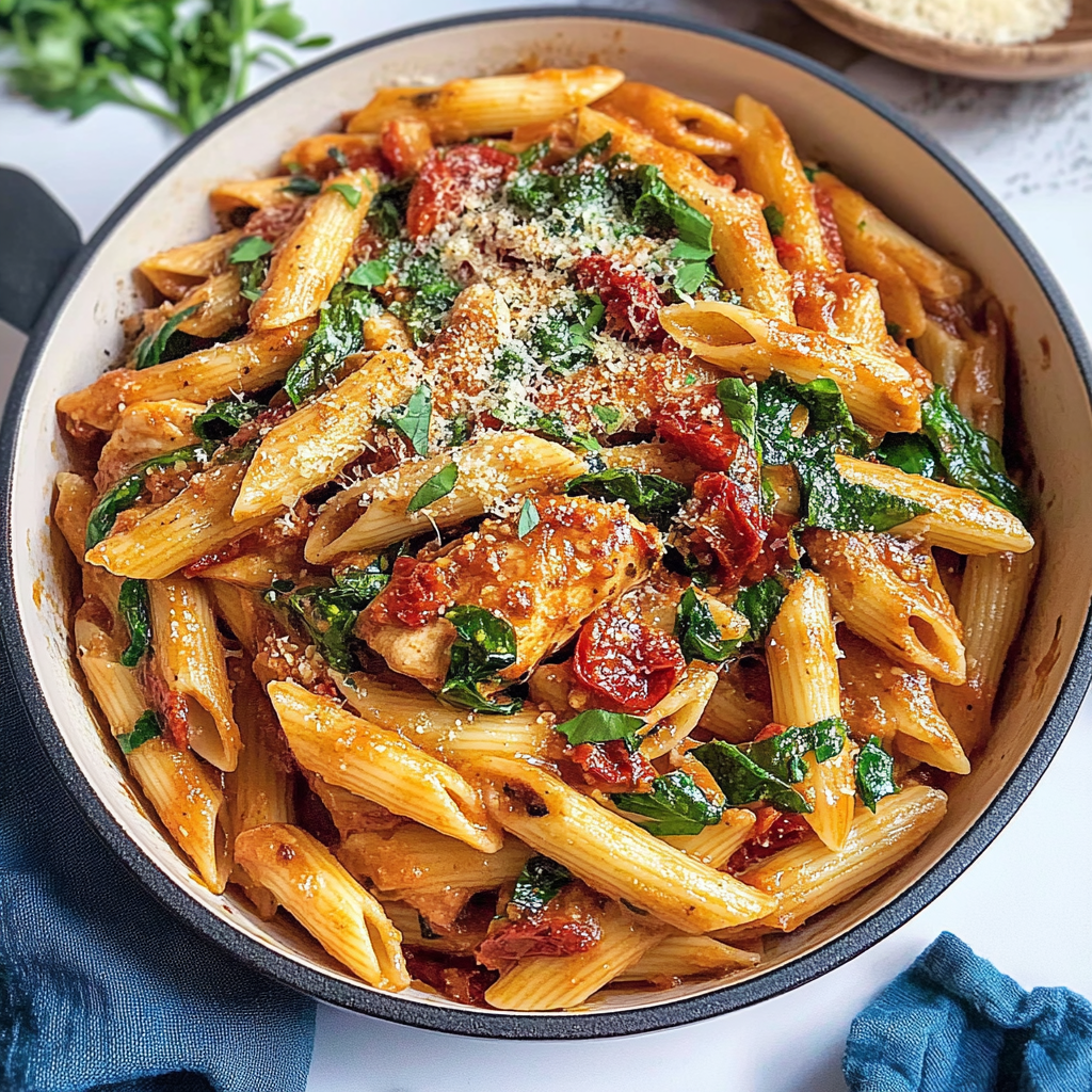 Recipe preparation for Easy Tuscan Garlic Chicken Bites & Sun-Dried Tomato Cajun Pasta Recipe