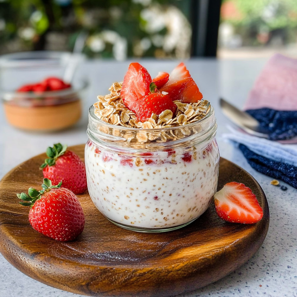 Recipe preparation for Strawberry Cheesecake Overnight Oats