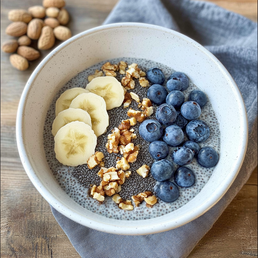 Recipe preparation for Blueberry & Peanut Butter Chia Pudding