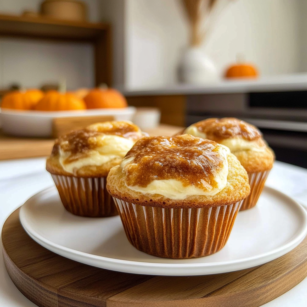 Recipe preparation for Pumpkin Cream Cheese Swirl Muffins