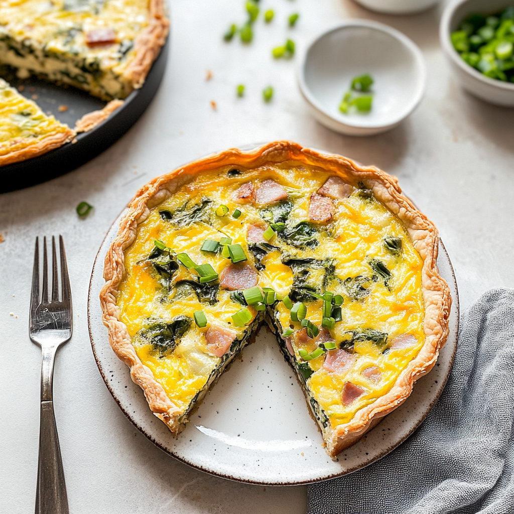 Recipe preparation for Ham & Spinach Quiche