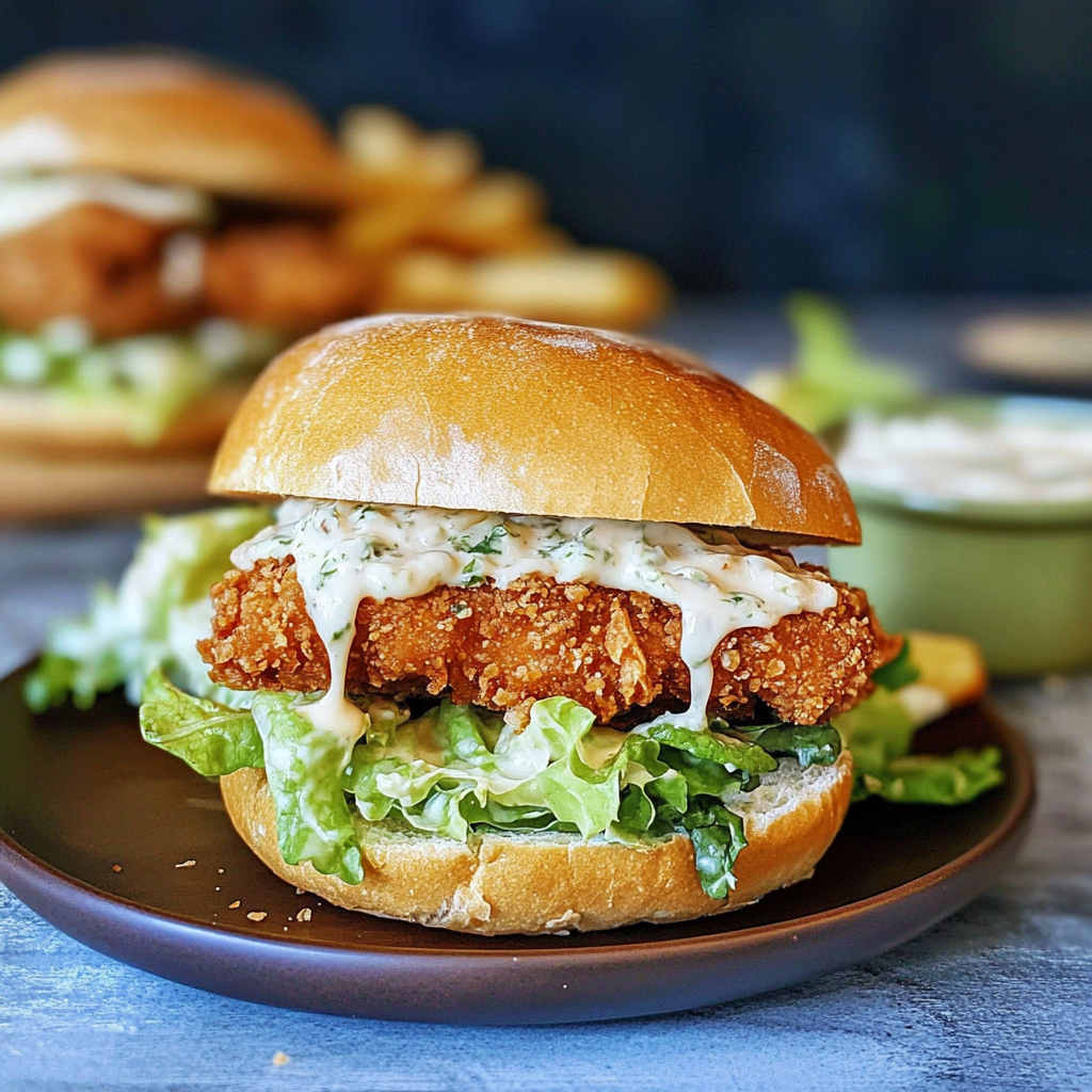 Recipe preparation for Crispy Chicken Caesar Sandwich