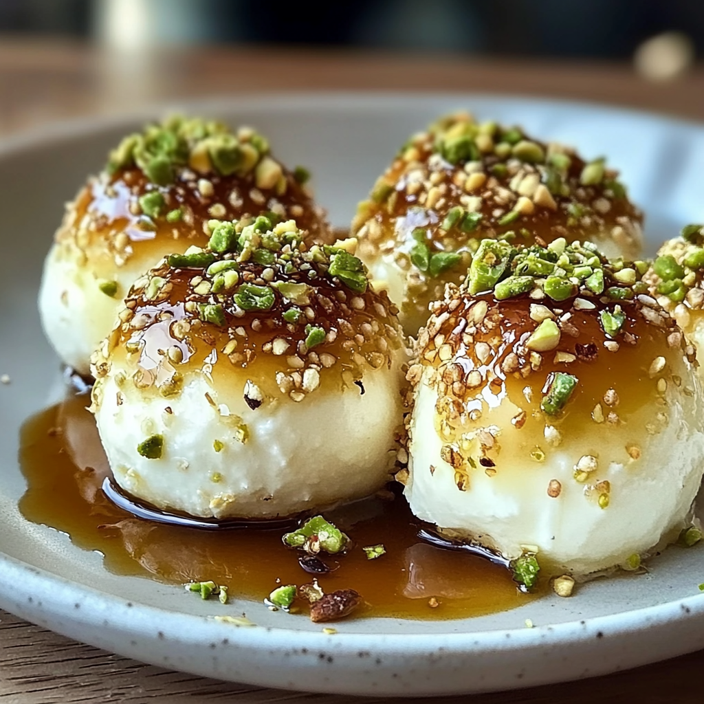 Recipe preparation for Creamy Ricotta Pistachio Honey Bites