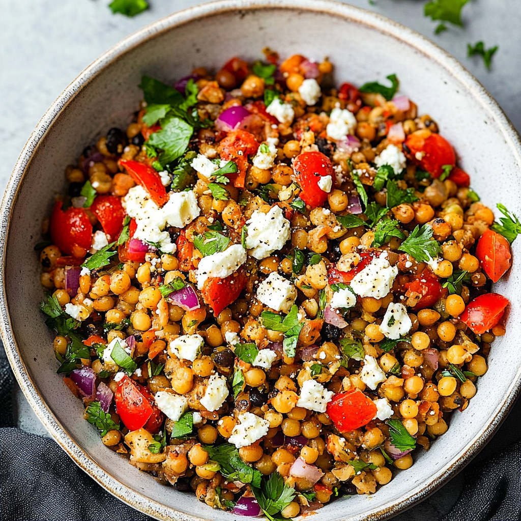 Recipe preparation for Mediterranean Lentil Salad
