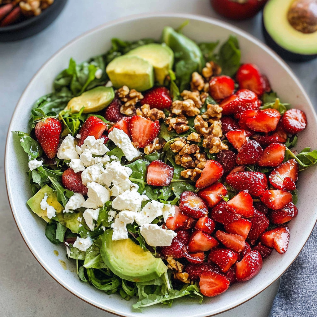 Recipe preparation for Delicious Strawberry Crunch Salad with Champagne Vinaigrette Recipe
