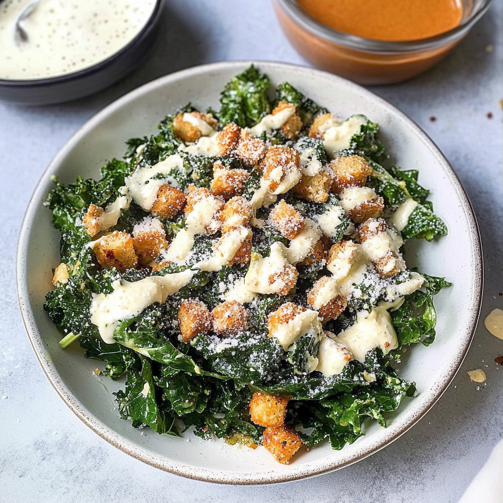 Recipe preparation for Roasted Garlic Kale Caesar Salad