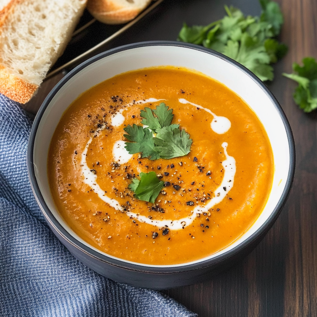 Recipe preparation for Spicy Sesame Carrot Soup with Red Lentils