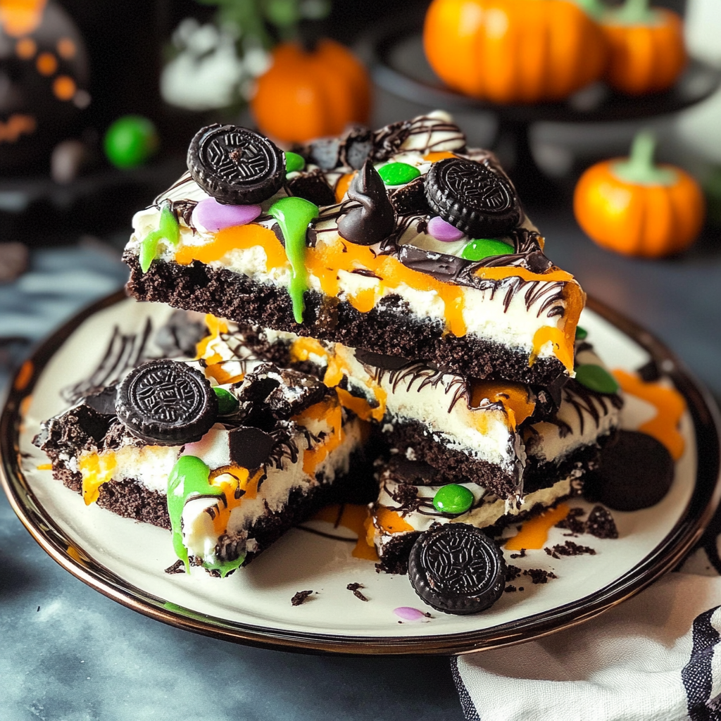 Recipe preparation for Easy White Chocolate Halloween Oreo Bark