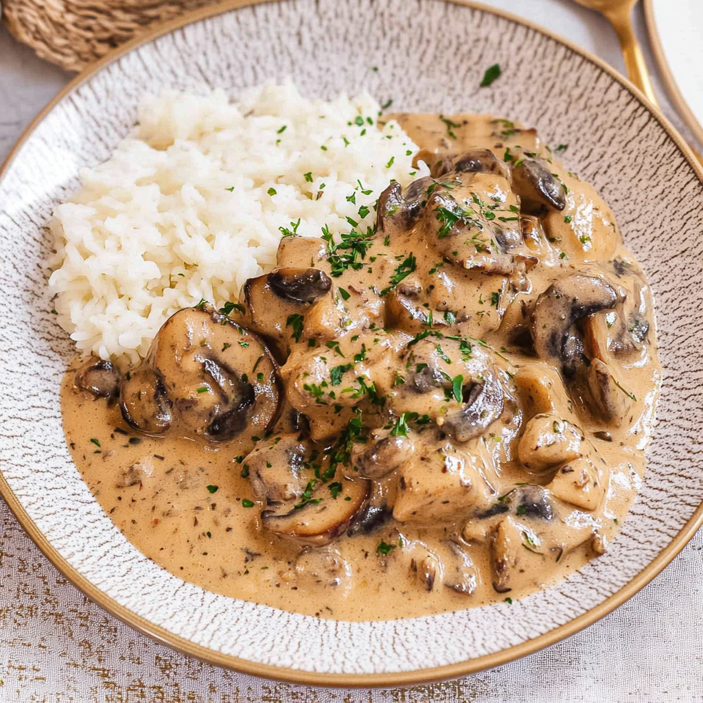 Recipe preparation for mushroom stroganoff with herbs