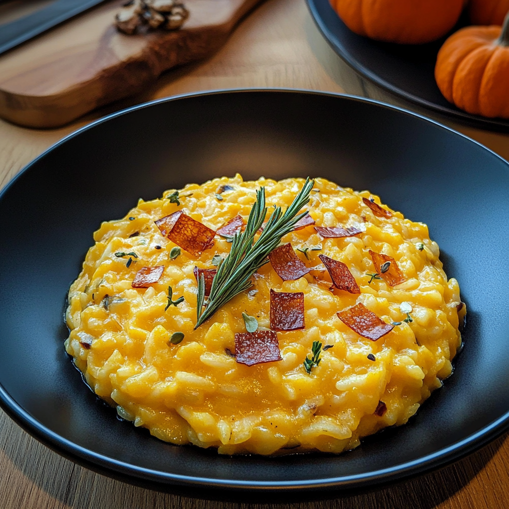 Recipe preparation for creamy pumpkin risotto