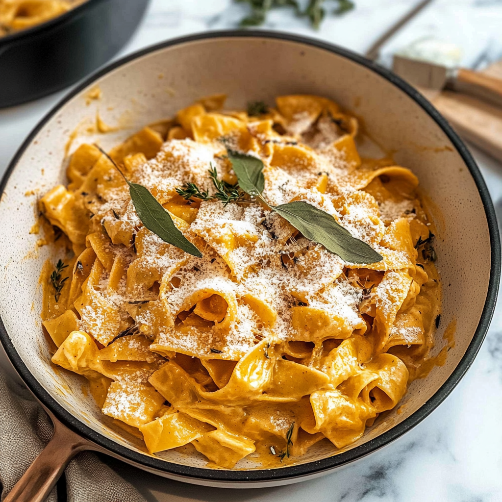 Recipe preparation for pumpkin alfredo pasta