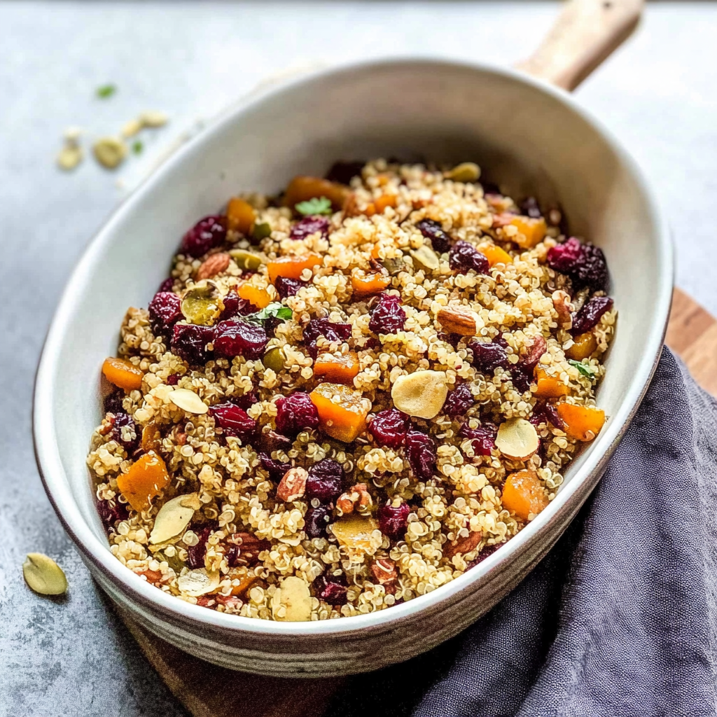 Recipe preparation for harvest quinoa salad with cranberries and pecans