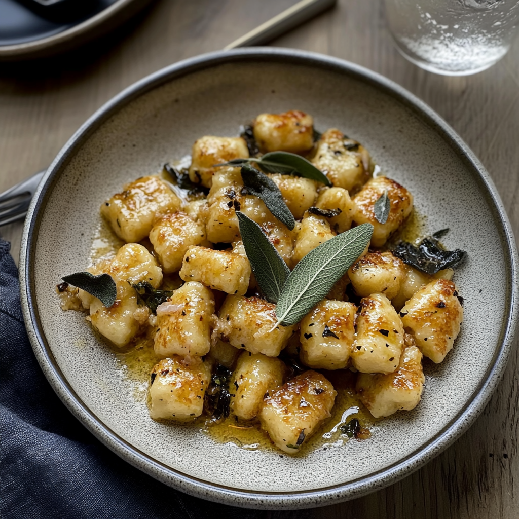 Recipe preparation for gnocchi with browned butter and sage