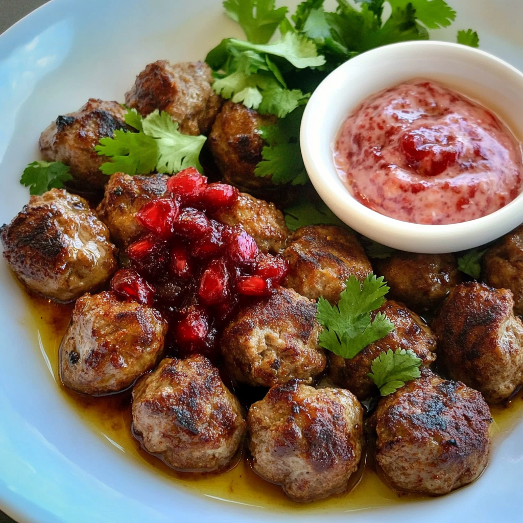 Recipe preparation for spiced lamb kofta with pomegranate sauce