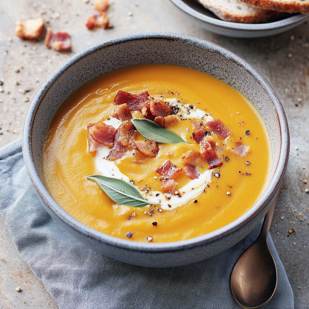 Recipe preparation for maple bacon pumpkin soup