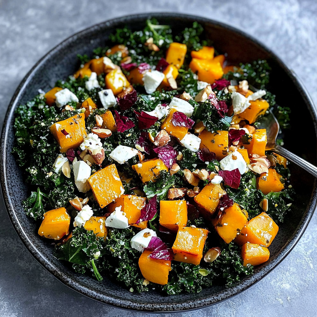 Recipe preparation for Roasted Butternut Squash and Kale Salad
