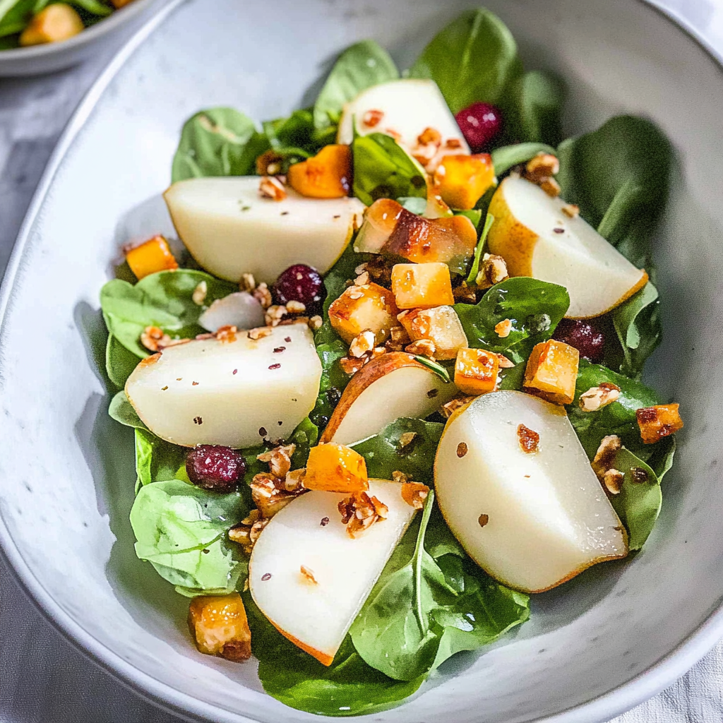 Recipe preparation for Pear Salad with Blue Cheese and Candied Pumpkin Seeds