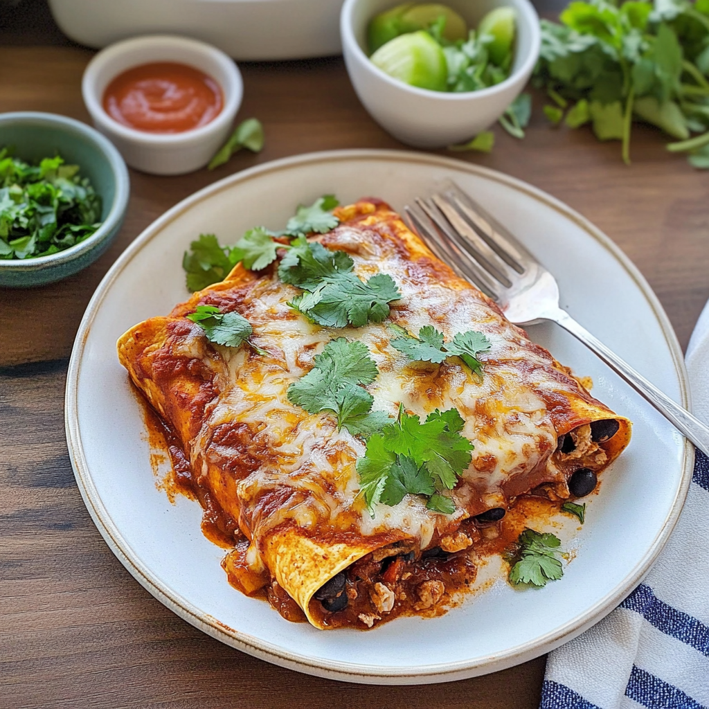 Recipe preparation for Sweet Potato & Black Bean Enchiladas