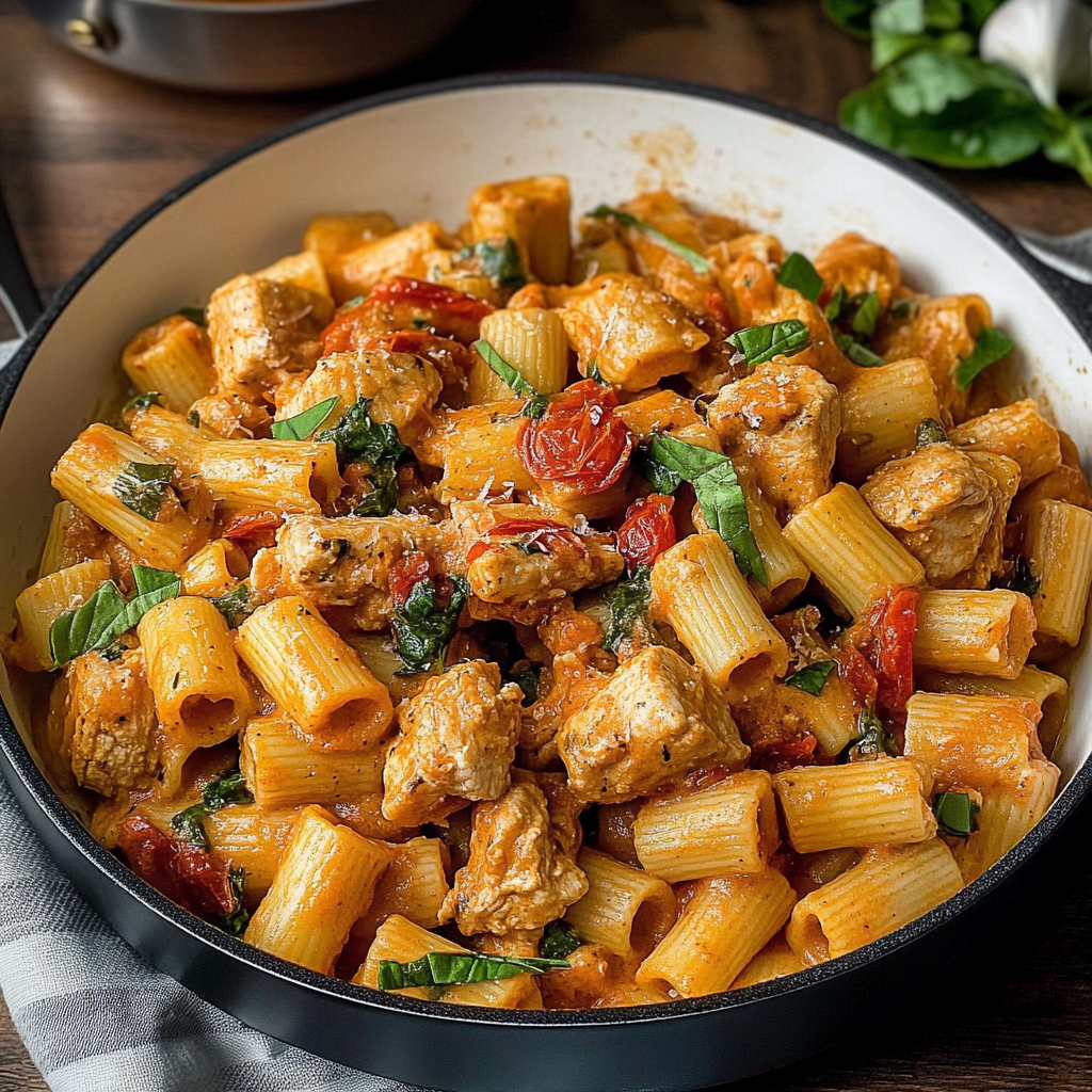 Recipe preparation for Tuscan Garlic Chicken Bites & Sun-Dried Tomato Cajun Alfredo Pasta