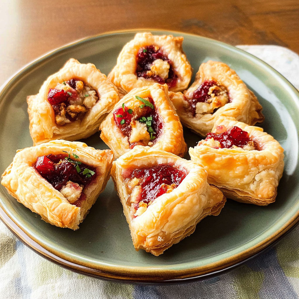 Recipe preparation for Cranberry Brie Puff Pastry Bites