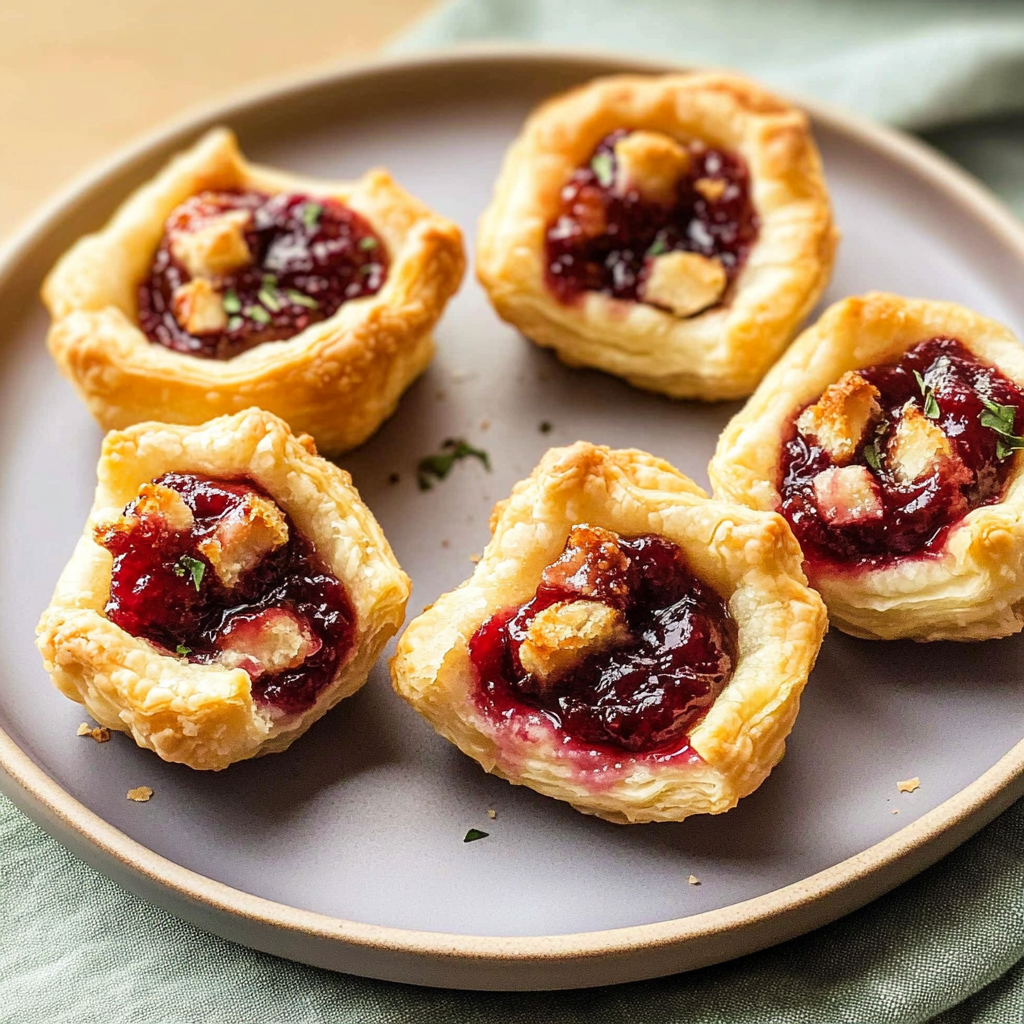 Recipe preparation for Cranberry Brie Puff Pastry Bites