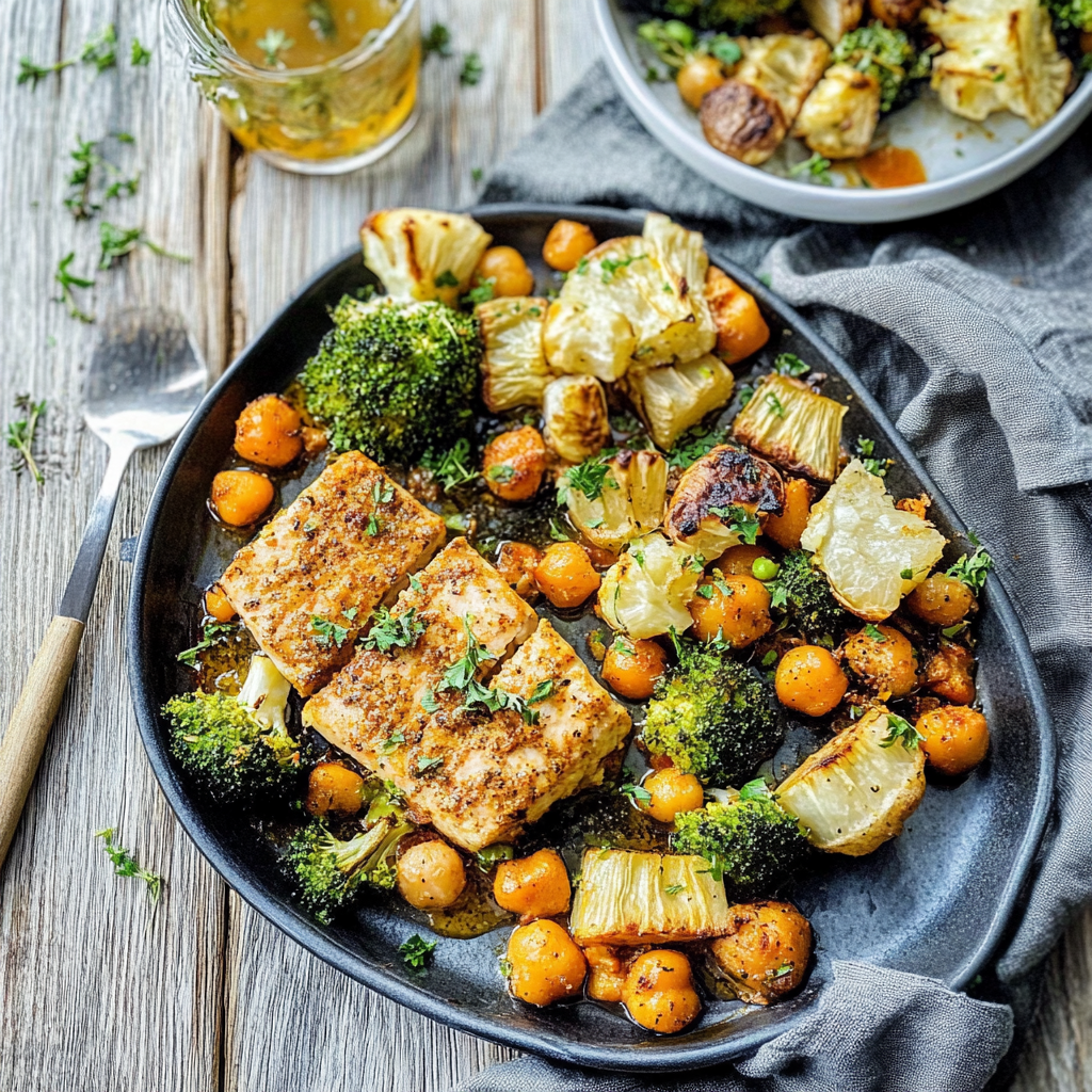 Recipe preparation for Sheet Pan Moroccan Spiced Chickpeas & Root Vegetables